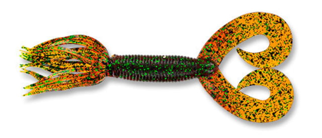 Yamamoto Baits Double Tail 5in Hula Grub 10 Pack Root Beer With Black & Double Small Green
