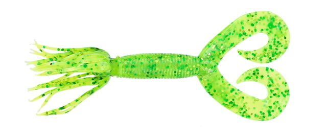 Yamamoto Baits Double Tail Hula Tail Grub Grub 10 5in Chartreuse With Large Green & Chartreuse Flake