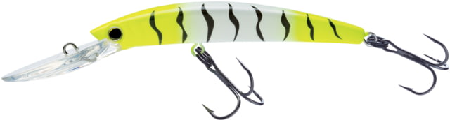 Yo-Zuri Crystal Minnow Deep Diver Walleye Trolling Bait 3/8oz 3-1/2in 7ft #6 Hooks Chartreuse Tiger