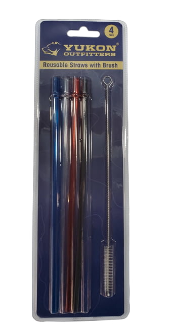 Yukon Outfitters 4 Reusable Straws w/Cleaning Brush Set Red