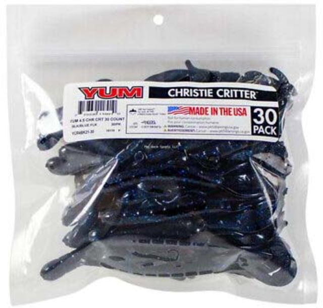 Yum Christie Critter Swim Bait 30 Pack 4.5in Black/Blue Flake 30pk
