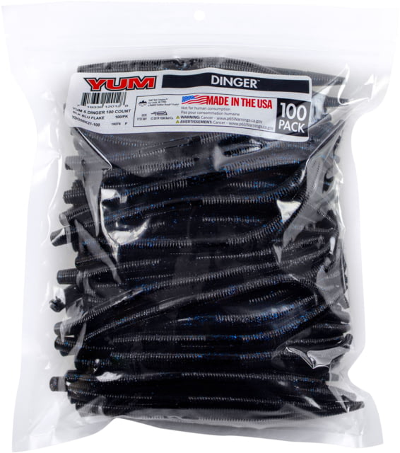 Yum Dinger Bulk Bait 100 Pack 5in Black Blue Flake
