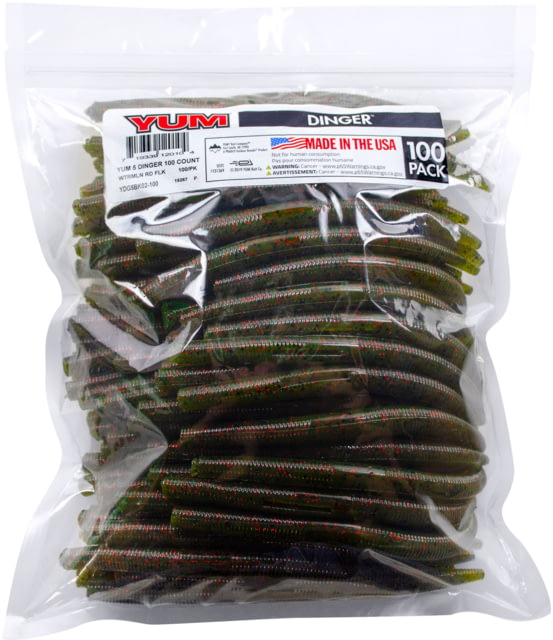 Yum Dinger Bulk Bait 100 Pack 5in Watermelon Red Flake