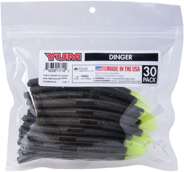 Yum Dinger Bulk Bait 5in Green Pumpkin Chartreuse