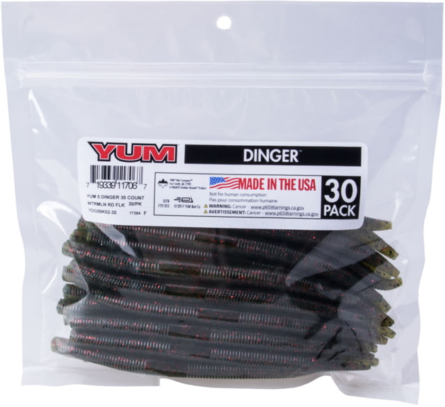 Yum Dinger Bulk Bait 5in Watermelon Red Flake