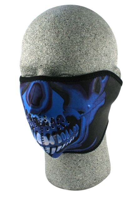 Zan Headgear Neoprene Half Mask Blue Chrome Skull WNFM024H