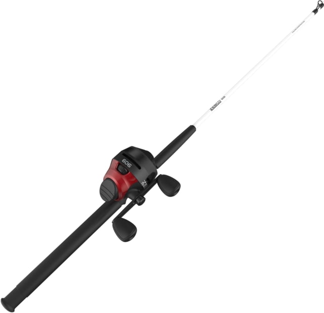 Zebco 606 Spincast Reel and Rod Combo 6ft 6in 2-PC Fiberglass Pole w/ EVA Handle SZ 60 Reel QuickSet Anti-Reverse Reel RH Retrieve Black/Red