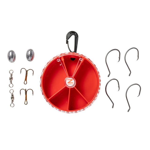 Zebco Catfish Fishing Tackle Dial Pack 10 Total Pieces Hooks Sinkers Swivels Treble Hooks 360-Degree Rotating Carabiner Rotating Locking Clear Plastic
