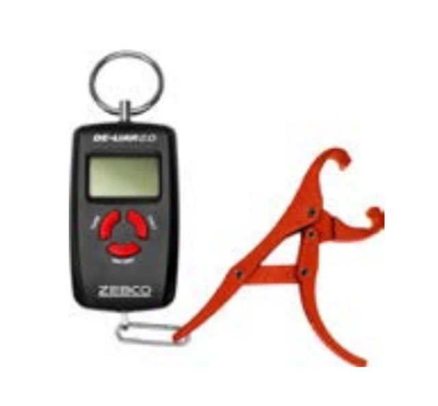 Zebco Zebco De-Liar 2.0 Digital Fish Scale 50lbs/23-Kilograms Capacity Compact Design Durable Construction Non-Puncturing Clamp-Style Lip Grip Black/Red