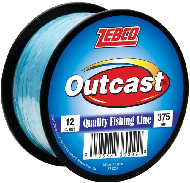 Zebco Outcast Monofilament Fishing Line 375-Yards 12lb Low Memory and Stretch High Tensile Strength Blue