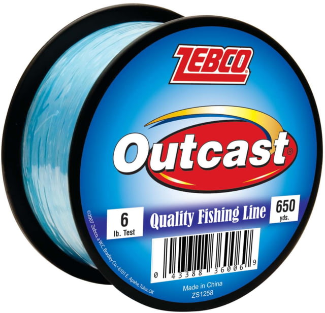 Zebco Outcast Monofilament Fishing Line 650-Yards 6lb Low Memory and Stretch High Tensile Strength Blue