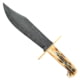 Bear and Son Knives American Bowie Fixed Blade Knife w/ Leather Sheath 7in High Definition Damascus Steel Bowie Genuine India Stag Bone Handle 500D