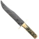 Bear and Son Knives American STD Bowie Fixed Blade Knife w/Leather Sheath 9in High Definition Damascus Steel Genuine India Stag Bone Handle