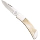 Bear and Son Knives Midsize Lockback Folding Knife 2.75in High Carbon Stainless Steel Clip Point White Smooth Bone Handle