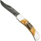 Bear and Son Knives Midsize Lockback Folding Knife 2.75in High Definition Damascus Steel Genuine India Stag Bone Handle