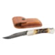 Bear and Son Knives Professional Lockback Folding Knife w/Leather Sheath 3.75in High Definition Damascus Steel Genuine India Stag Bone Handle