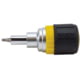 Klein Tools 6in1 Multi-Bit Ratcheting Screwdriver Stubby Ph Sl Sq Nut Bits Black/Yellow
