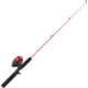 Zebco Dock Demon Spincast Reel and Rod Combo 30in 1-PC Fiberglass Pole w/ EVA Handle QuickSet Anti-Reverse Reel Pre-Spooled w/ 6lb Zebco Line Red