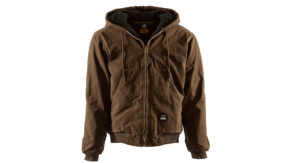 Berne Original Washed Hooded Jacket - Quilt Lined-  - Mens, Bark, 2XL HJ375BBR520