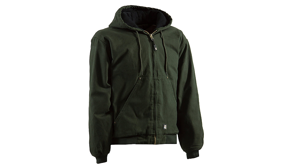 Berne Original Washed Hooded Jacket - Quilt Lined-  - Mens, Moss, Large HJ375MGNR440
