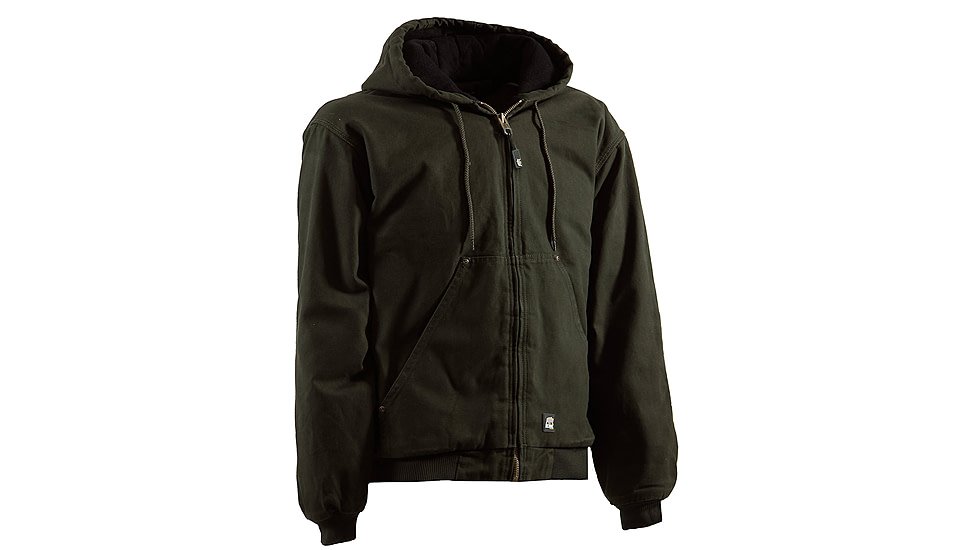 Berne Original Washed Hooded Jacket - Quilt Lined-  - Mens, Olive Duck, Large HJ375ODR440