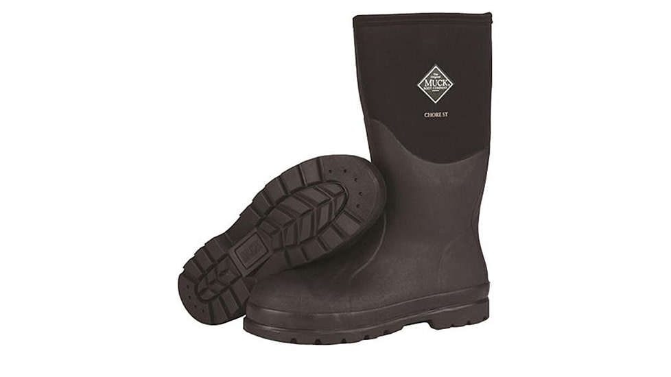 Muck Boots Chore Classic Tall Steel Toe Rubber Work Boots - Mens, Black, 5, CHS-000A-BLK-050