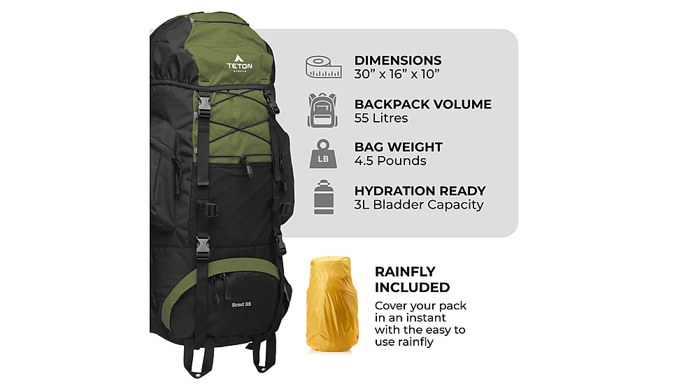 TETON Sports Scout 55L Backpack, Olive, 2104SCOL