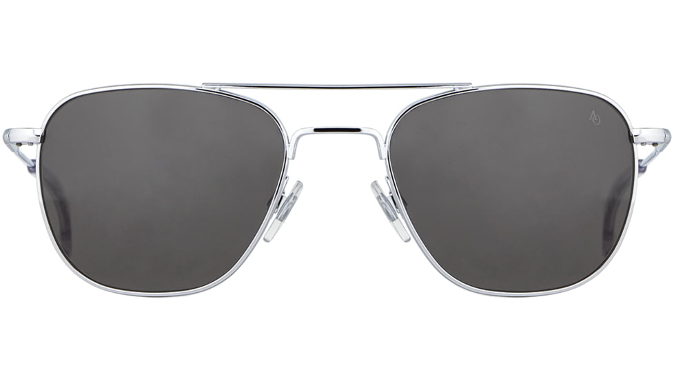 AO Original Pilot 2 Sunglasses, Silver Frame, Gray Glass Lens, Standard Temple, 55-20-145, OP-255STCLGYG
