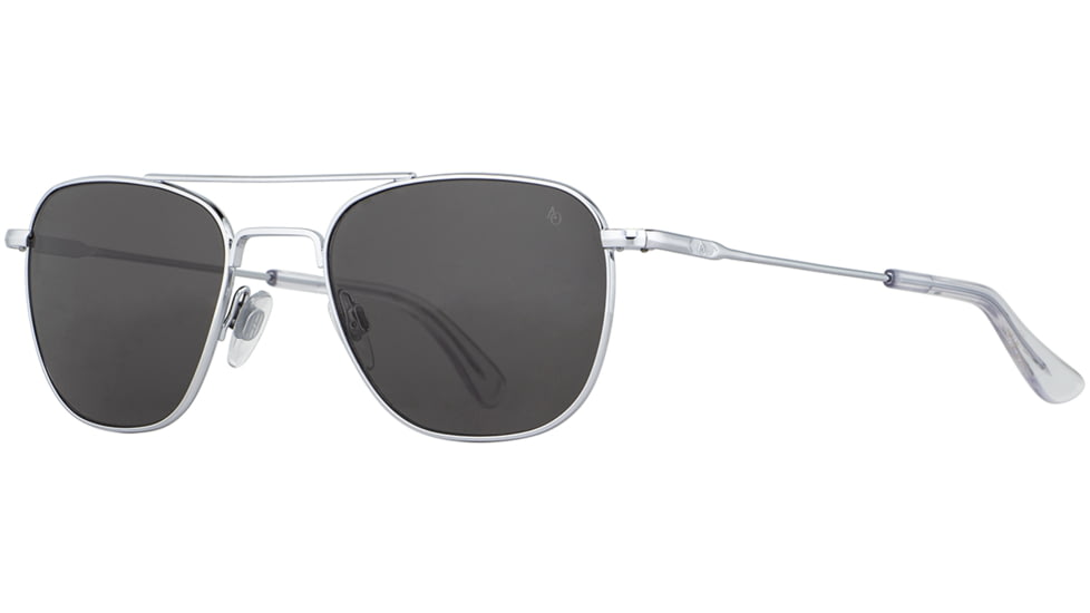 AO Original Pilot 2 Sunglasses, Silver Frame, Gray Glass Lens, Standard Temple, 55-20-145, OP-255STCLGYG