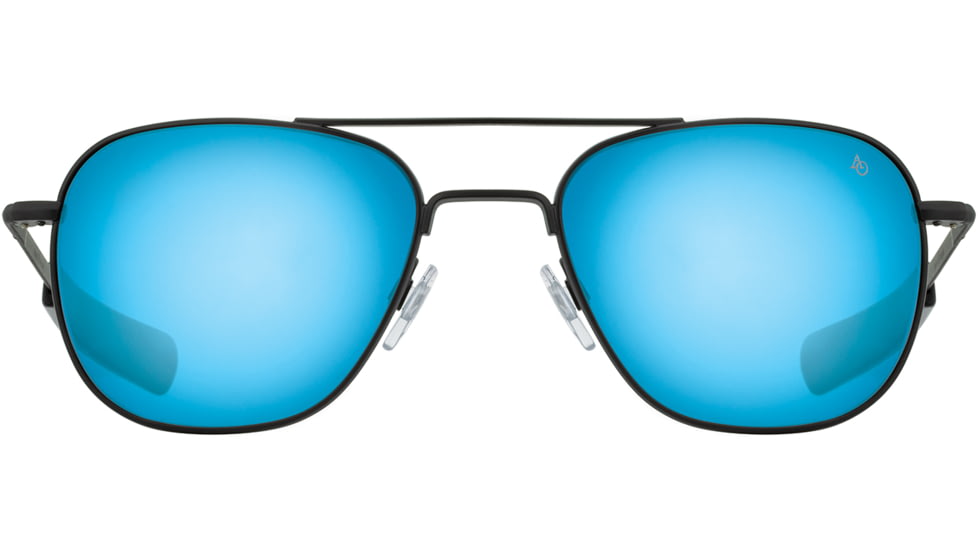 AO Original Pilot Sunglasses, Black Frame, 52 mm SunFlash Blue Mirror SkyMaster Glass Lenses, Bayonet Temple,738921564744