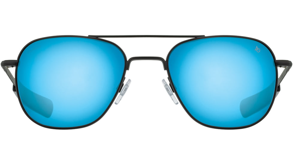 AO Original Pilot Sunglasses, Black Frame, 55 mm SunFlash Blue Mirror SkyMaster Glass Lenses, Bayonet Temple, Polarized, 738921564805