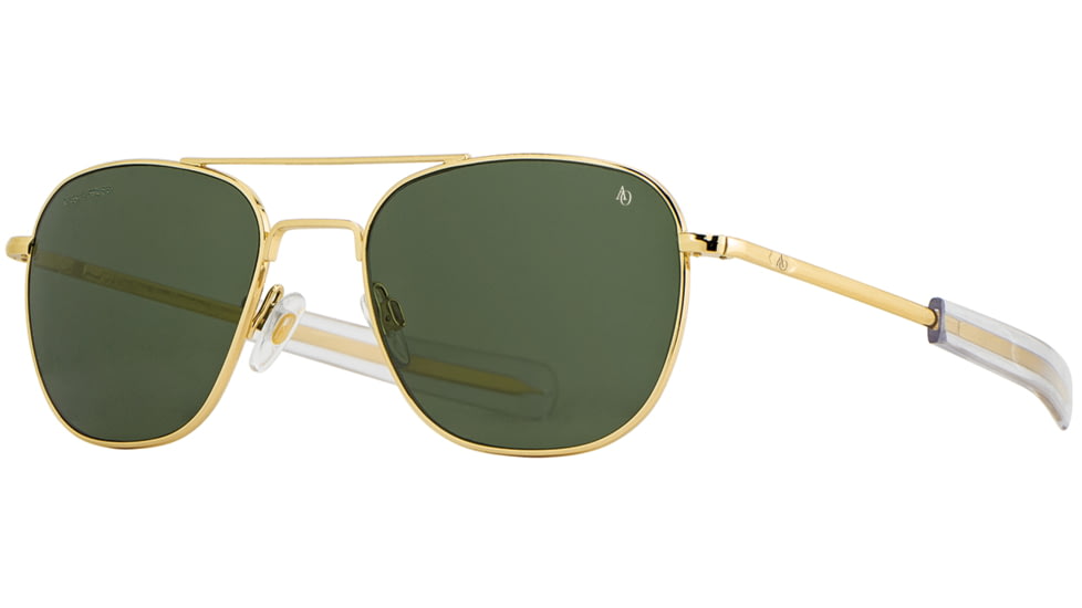 AO Original Pilot Sunglasses, Gold Frame, 55 mm Calobar Green AOLite Nylon Lenses, Bayonet Temple, Polarized, 738921549475