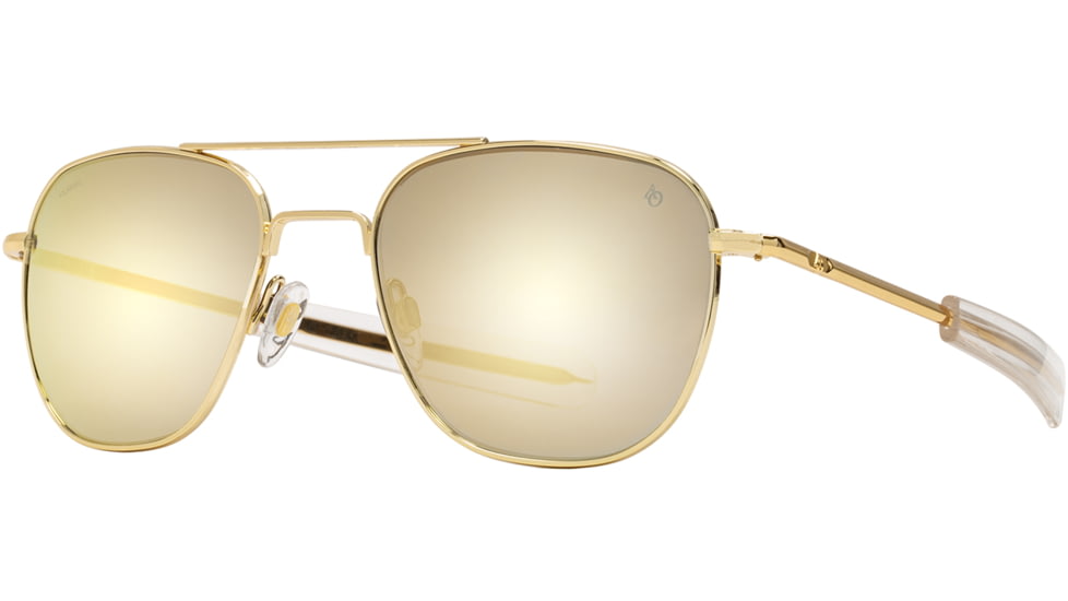 AO Original Pilot Sunglasses, Gold Frame, 55 mm SunFlash Gold Mirror AOLite Nylon Lenses, Bayonet Temple, Polarized, 738921564577