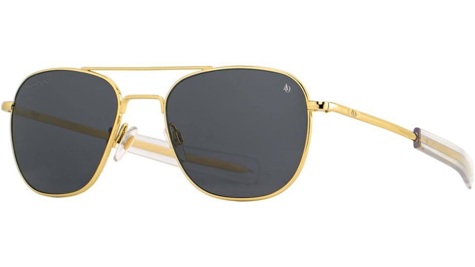 AO Original Pilot Sunglasses, Gold Frame, 55 mm True Color Gray AOLite Nylon Lenses, Bayonet Temple, Polarized, 738921549512