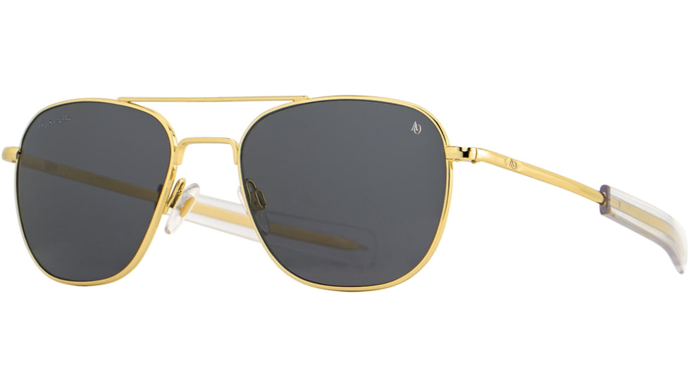 AO Original Pilot Sunglasses, Gold Frame, 55 mm True Color Gray SkyMaster Glass Lenses, Bayonet Temple, Polarized, 738921549499