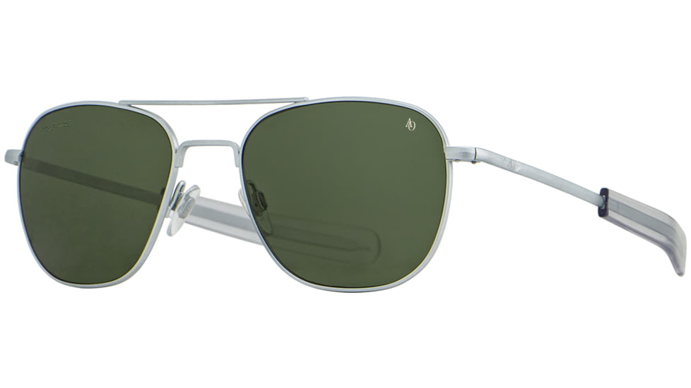 AO Original Pilot Sunglasses, Matte Silver Frame, 52 mm Calobar Green AOLite Nylon Lenses, Bayonet Temple, Polarized, 738921550136