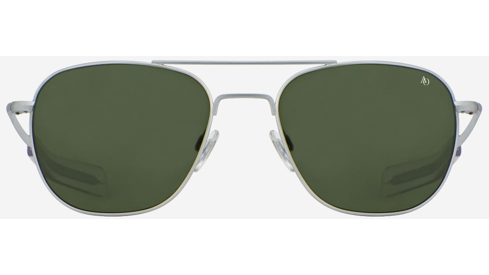 AO Original Pilot Sunglasses, Silver Frame, Calobar Green AOLite Nylon Lenses, Bayonet Temple, 55-20-140, OP-255BTCLGNN