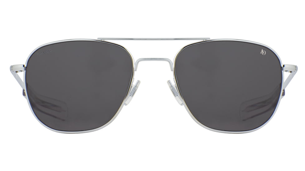 AO Original Pilot Sunglasses, Silver Frame, 55 mm True Color Gray SkyMaster Glass Lenses, Bayonet Temple, Polarized, 738921549918