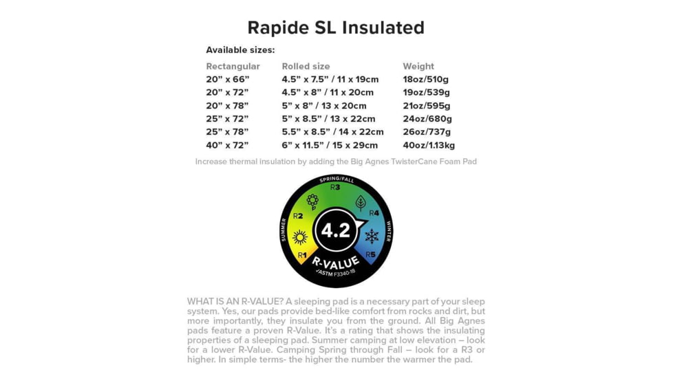 Big Agnes Rapide SL Insulated Sleeping Pad & Free 2 Day Shipping — CampSaver