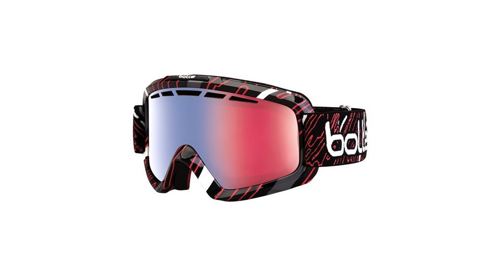 Bolle Nova II Ski/Snowboard Goggles,Shiny Black and Red Frame,Photochromic Modulator Vermillon Blue Lens 21245