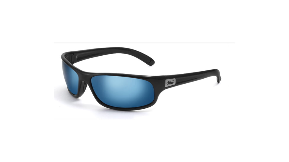 Bolle Anaconda Sunglasses, Shiny Black Frame, Off Shore Blue Lens, Polarized, 11055