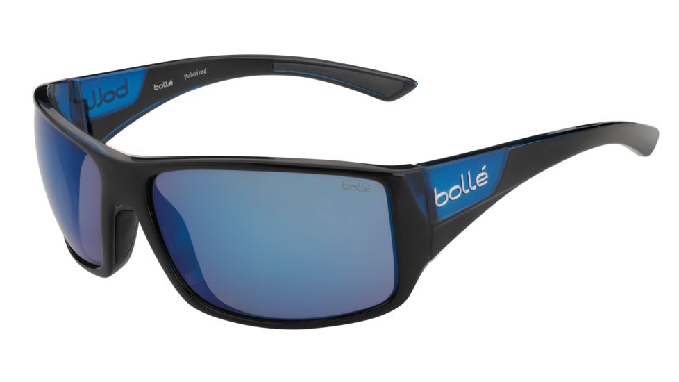 Bolle Tigersnake Sunglasses, Shiny Black/Matte Blue Frame, Polarized Offshore Blue Oleo AR Lens, 11928