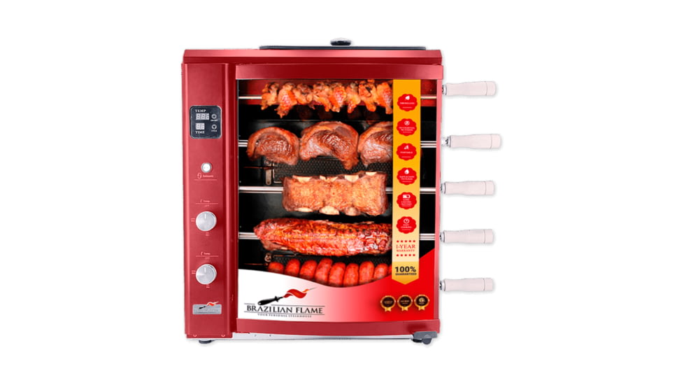 BRAZILIAN FLAME 05-LXK Red Gas Rotisserie 5 Skewer Grill, Red, BG-05 LXK Red