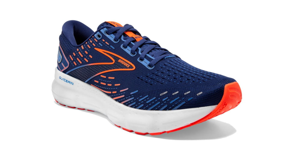 Brooks Glycerin 20 Running Shoes - Mens, Wide, Blue Depths/Palace Blue/Orange, 9.5, 1103822E444.095