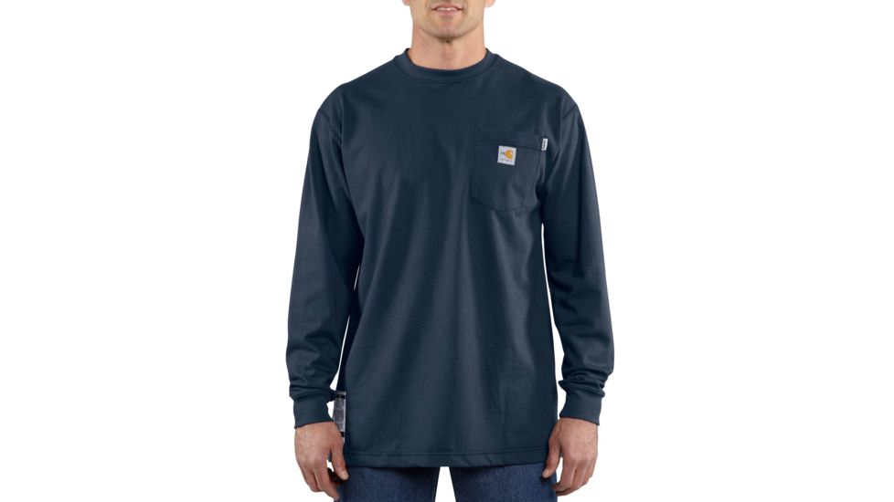 Carhartt Flame-Resistant Force Cotton Long Sleeve T-Shirt, Dark Navy, Small/Regular 100235-410-REG-S