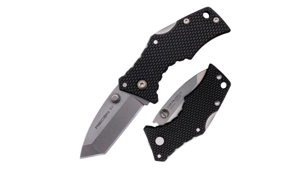 Cold Steel Micro Recon 1 Tanto Point Folding Knife, 2in, AUS-8A, Tanto Blade, Black Long G-10 Styled Griv-Ex Handle, CS-27DT