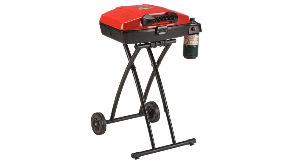 Coleman Sportster Propane Grill, Collapsible Stand W/ Wheels, 11,000 BTU, Red, 225 Sq In Cooking Area, 2000038233