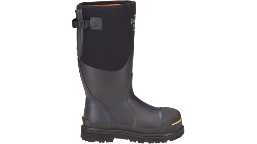 Dryshod Steel-Toe Adjustable Gusset Work Boot, Black/Yellow, 7, STG-UH-BK-007