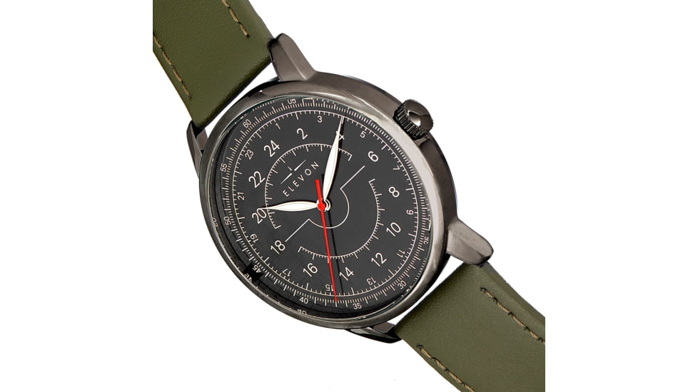 Elevon Gauge Leather-Band Watch - Mens, Charcoal/Olive, One Size, ELE122-5