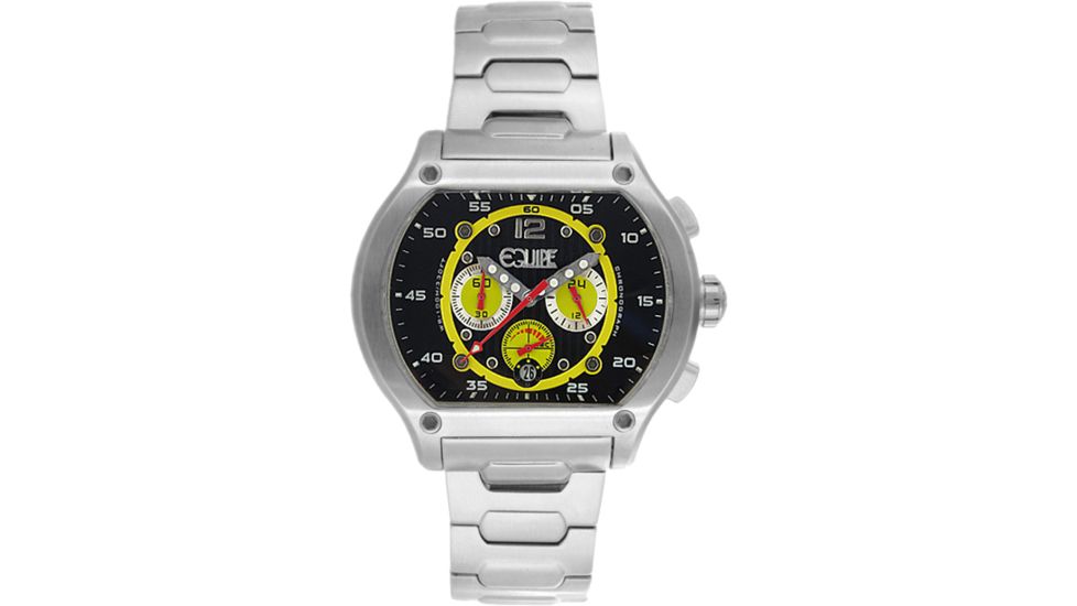 Equipe E708 Dash Watches - Men's - 48mm Case, Quartz Movement, Silver/Yellow, One Size, EQUE708
